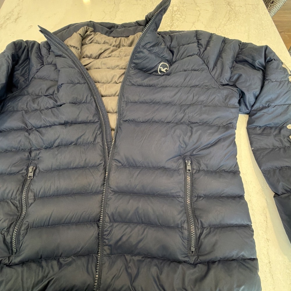 Hollister Duck Down Puffer Jacket XLarge Blue Full Zip - One Section Damage - Picture 11 of 12